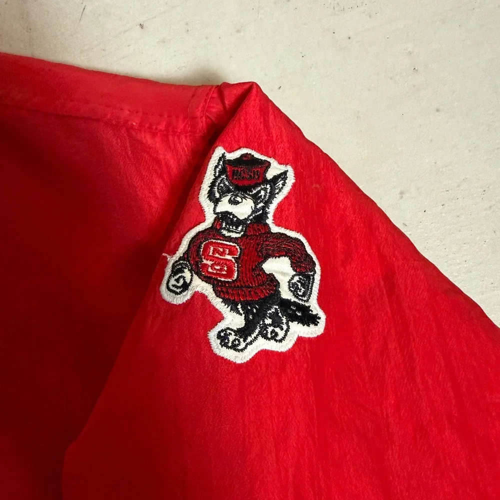 Vintage 80s Starter NC State Wolfpack Satin Varsity Jacket Large Red snap bomber